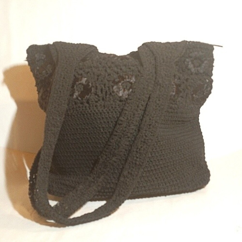 Vintage Black Crochet Pattern Two Handle Shoulder Bag - Picture 2 of 8